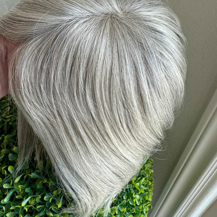 Tillstyle white blonde grey human hair topper mono base