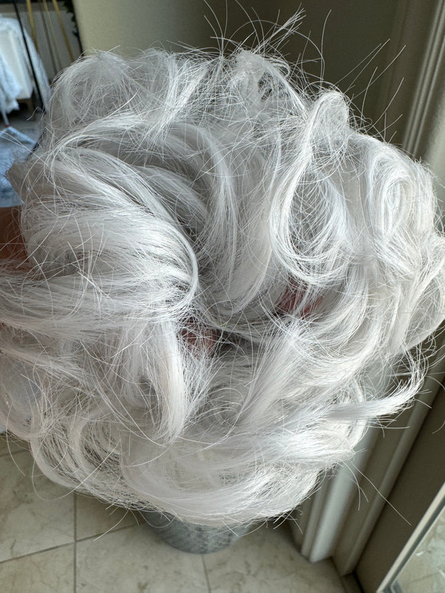 Tillstyle  white silver messy hair bun curly hair bun pieces