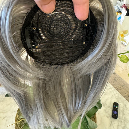 Tillstyle  grey top hair piece brown grey clip in hair toppers