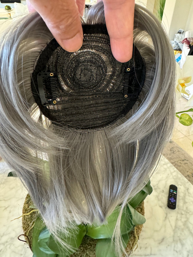 Tillstyle  grey top hair piece brown grey clip in hair toppers