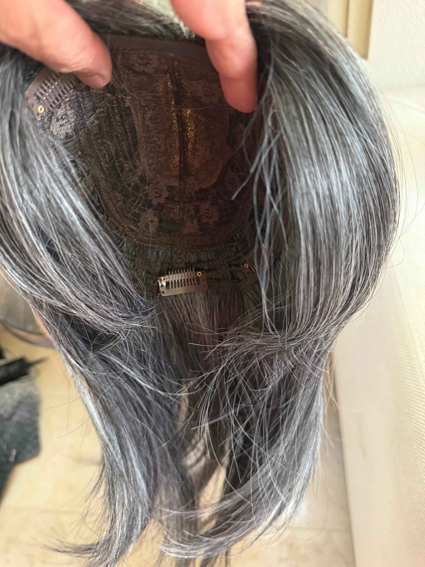 Till style grey salt and pepper  hair toppers for women / layered /bangs
