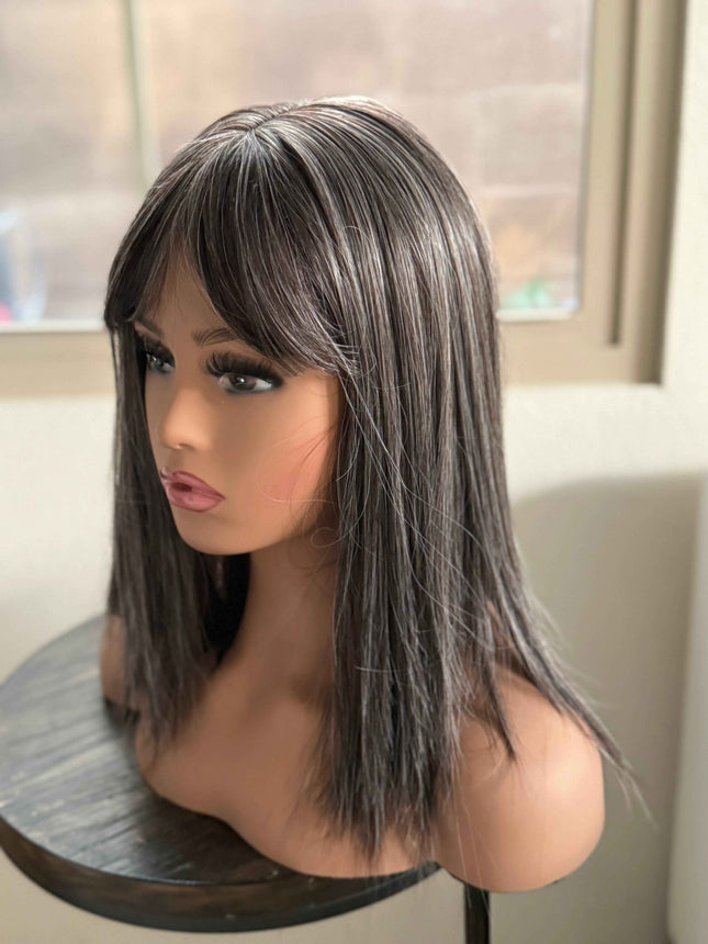 Tillstyle Grey hair topper with bangs/ salt and pepper