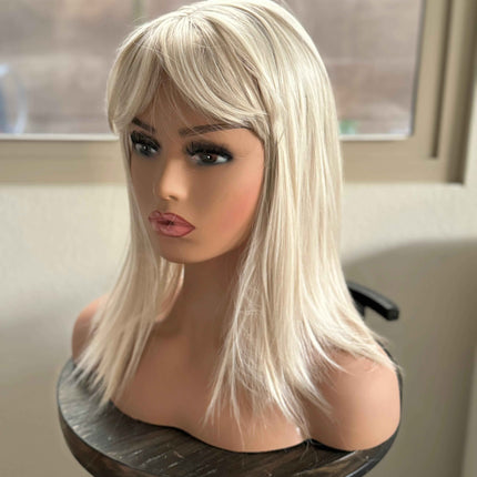 Tillstyle White hair topper with bangs/creamy white