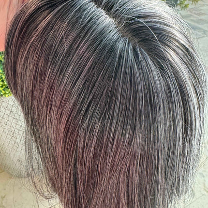 Till style medium grey hair toppers for women with bangs