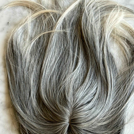 Till style  grey hair toppers for women  Salt and Pepper pale white with yellowish white ends