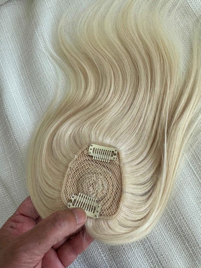 Tillstyle top hair piece 100%human hair bleach blonde  clip in hair toppers for thinning crown/ widening part