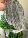 Till style  grey hair toppers for women  Salt and Pepper pale white Mix Hair with yellowish white
