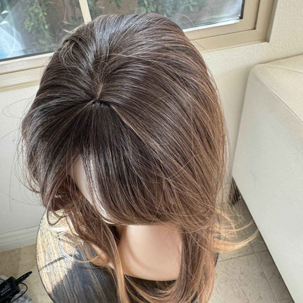 Tillstyle highlighted brown hair toppers with bangs