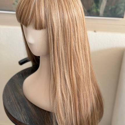 Tillstyle long  honey blonde /strawberry blonde straight wig  with bangs for women 26 inch