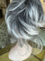 Tillstyle grey elastic hairbun scrunchie with bangs grey pony tail extension  with white ends