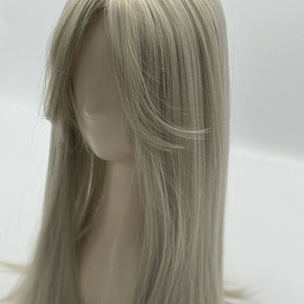 Till style blonde grey hair toppers for women  with butterfly bangs