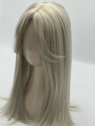 Till style blonde grey hair toppers for women  with butterfly bangs