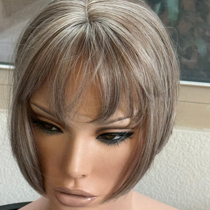 Tillstyle ash brown grey highlighted hair topper with bangs