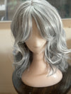 Tillstyle light grey silver wig with curtain bangs for women layered grey wig with pale white ends