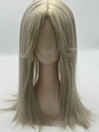 Till style blonde grey hair toppers for women  with butterfly bangs