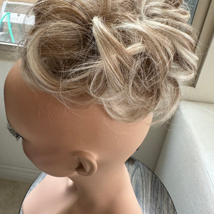 Tillstyle  white brown ash messy hair bun curly hair bun creamy ends