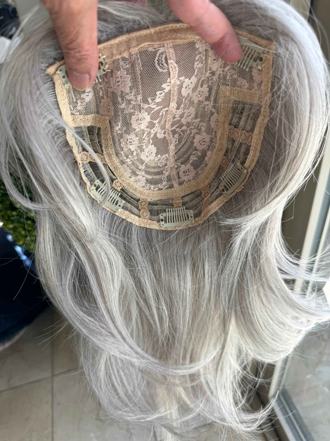 Till style white silver hair toppers for women / bangs