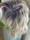 Tillstyle platinum blonde ombre  wig loose body wave air bangs shoulder length wig for women