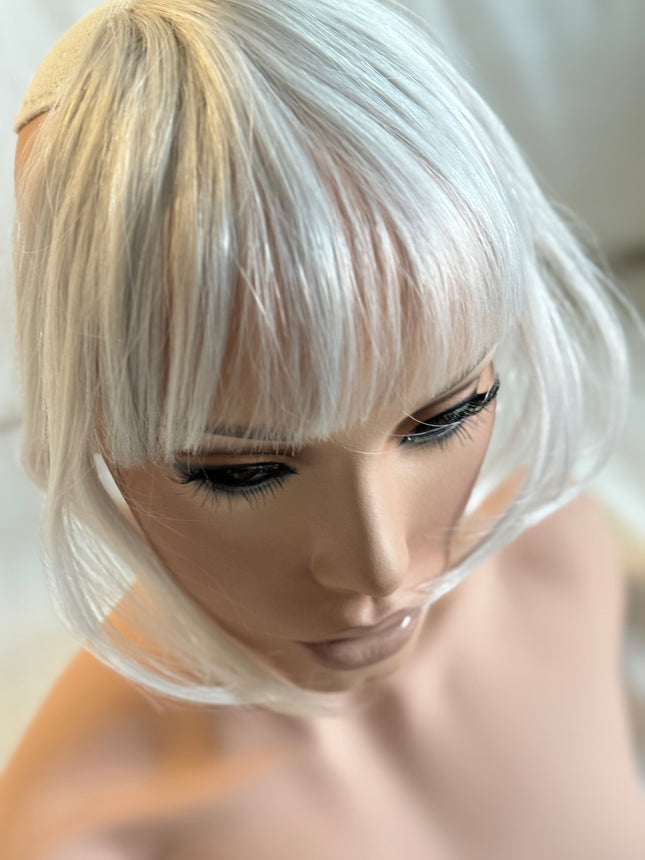 Tillstyle white silver grey clip in bangs for women  /alopecia/thinning hair