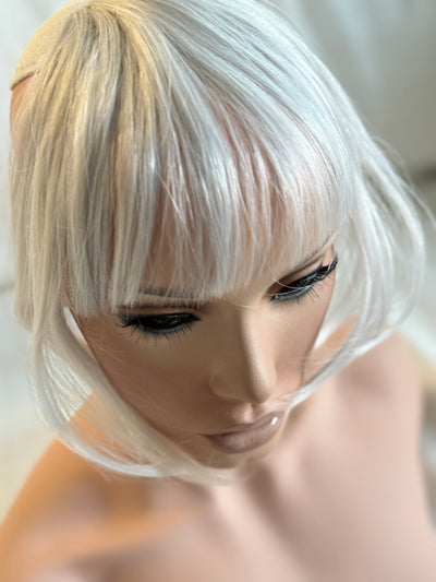 Tillstyle white silver grey clip in human hair bangs for women remy hair /alopecia/thinning hair