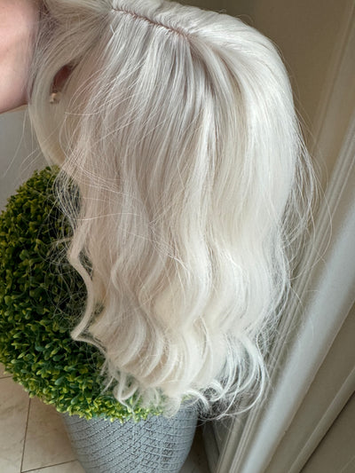 Till style creamy white hair toppers for women  with bangs loose body wave