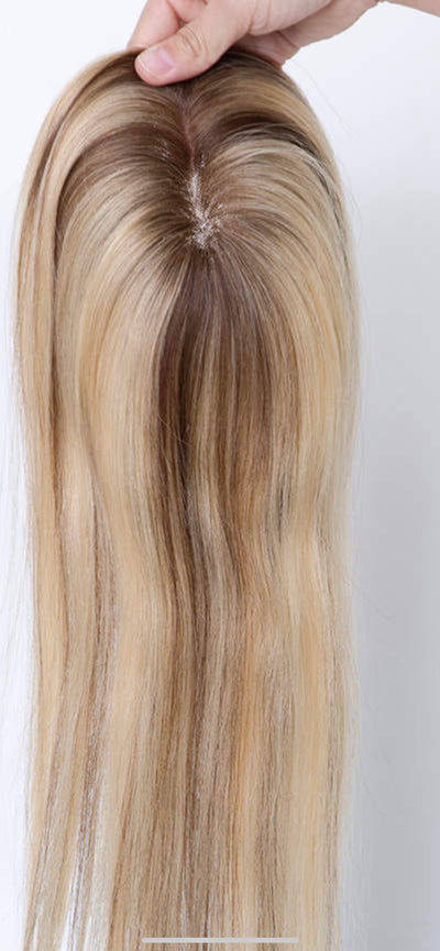 human hair topper with mono base clip in 100% human hair dirty blonde