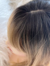 Synthetic hair topper with bangs ombre with dark brown roots clip in
