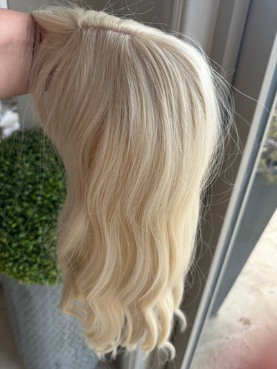 Till style light blonde hair toppers for women  with butterfly bangs loose body wave