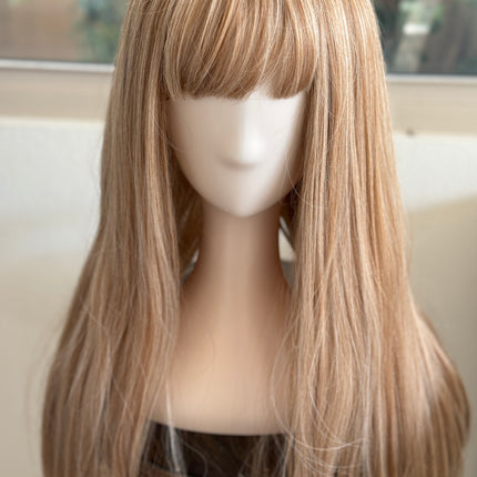 Tillstyle long  honey blonde /strawberry blonde straight wig  with bangs for women 26 inch middle part