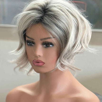 Tillstyle white silver grey short layered wig