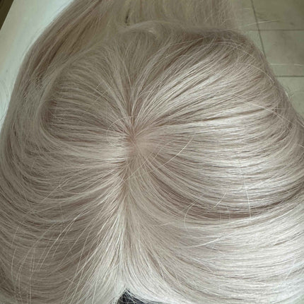 Tillstyle white blonde grey virgin human hair topper mono base