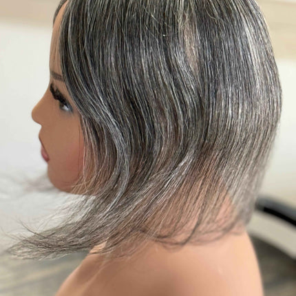 Tillstyle grey human hair topper with bangs /short hair