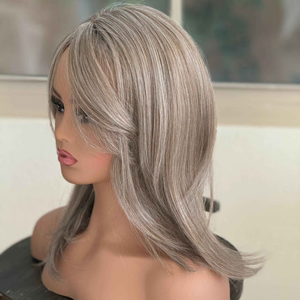 Till style grey hair toppers for women ash blonde/bangs