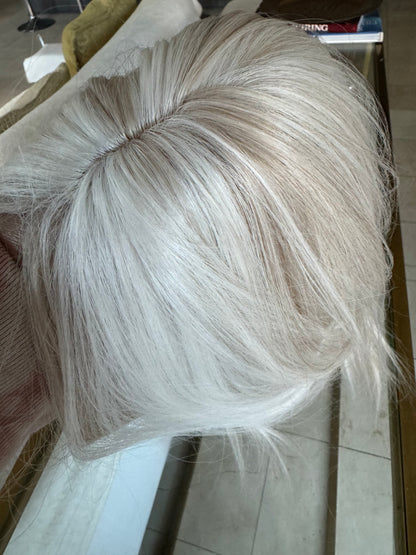 Till style white hair topper brown highlighted butterfly bangs