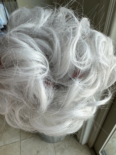 Tillstyle  white silver messy hair bun curly hair bun pieces