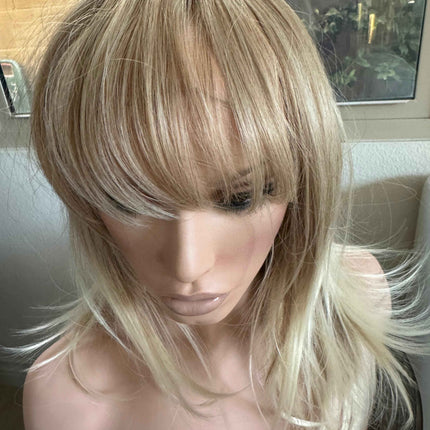 Tillstyle bleach blonde with ombre highlights wig with bangs layered synthetic wig