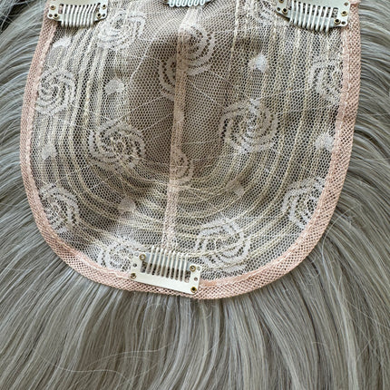 Till style white silver grey hair toppers for women  with butterfly bangs