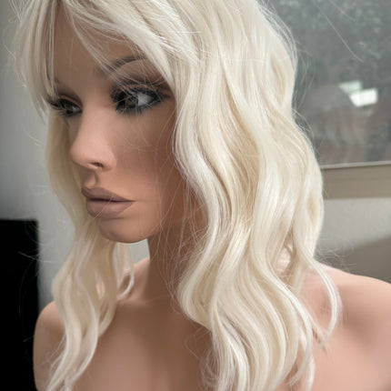 Till style white blonde hair toppers for women  with butterfly bangs loose body wave