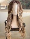 Tillstyle long  ombre blonde wavy wig for women 26 inch middle part curly wavy wig
