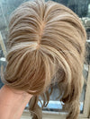 Tillstyle ash blonde hair topper with bangs highlighted