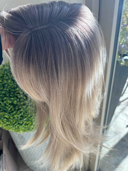 Tillstyle  ash blonde with ash brown roots hair toppers with bangs