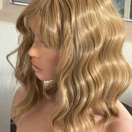 Till style  copper blonde hair toppers for women  /butterfly bangs loose body wave