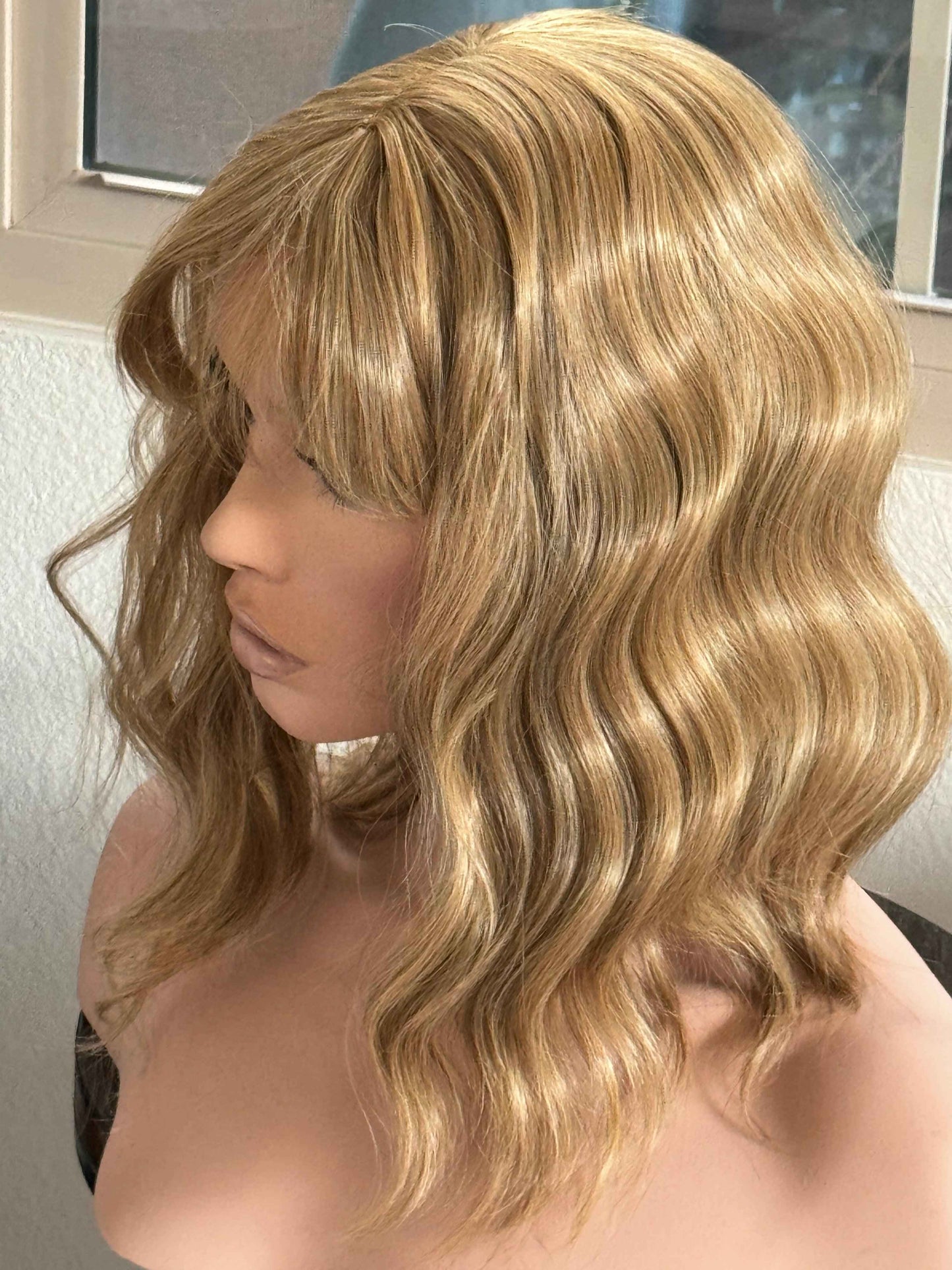 Till style  copper blonde hair toppers for women  /butterfly bangs loose body wave