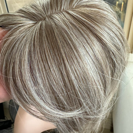 Tillstyle ash brown grey highlighted hair topper with bangs