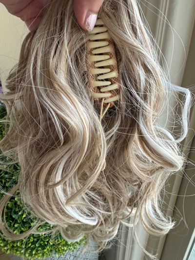 Tillstyle  white blonde /ash brown loose body wave clip in ponytail