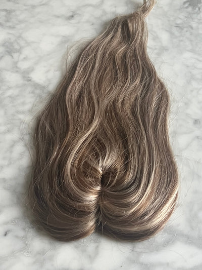 Tillstyle ombre ash blonde brown highlights clip in  hair toppers/remy human hair/monomesh base