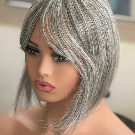 Tillstyle white silver grey Human Hair Toppers with bangs