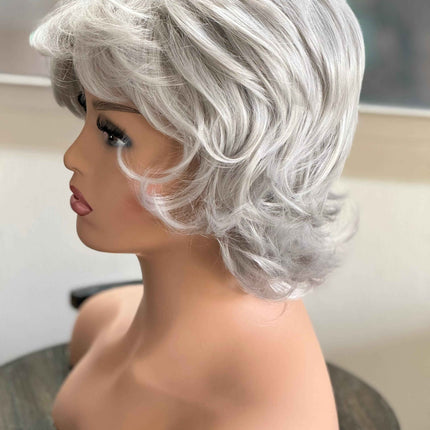 Tillstyle  grey white curly wig /short wig