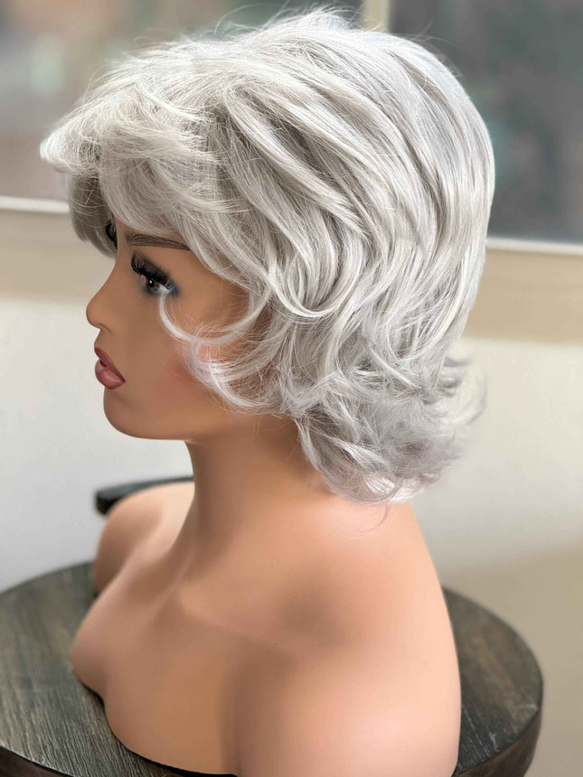 Tillstyle  grey white curly wig /short wig