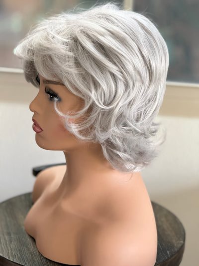 Tillstyle  grey white curly wig /short wig